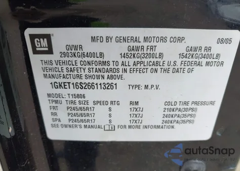 2006 GMC Envoy Xl Sle from USA, damaged, VIN 1GKET16S266113261